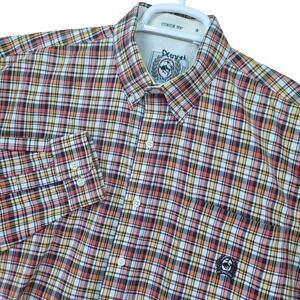 Cinch Western Shirt Mens XL Orange Yellow Plaid Long Sleeve Button Down Cotton